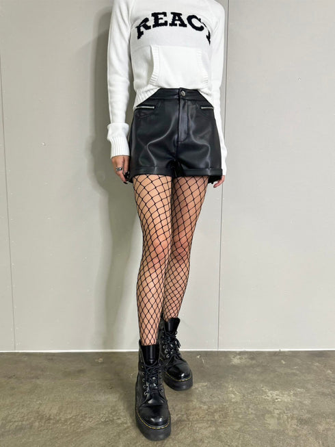 ダブルジップフェイクレザーショートパンツ